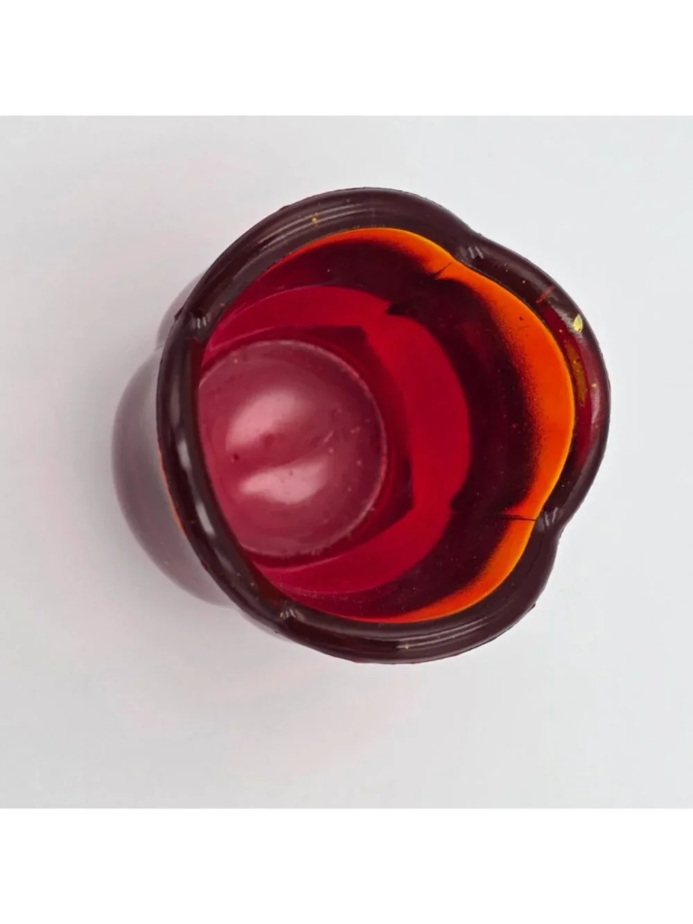 Vintage Glass Tulip Candle Holder Votive Red Orange Cadmium  70s
